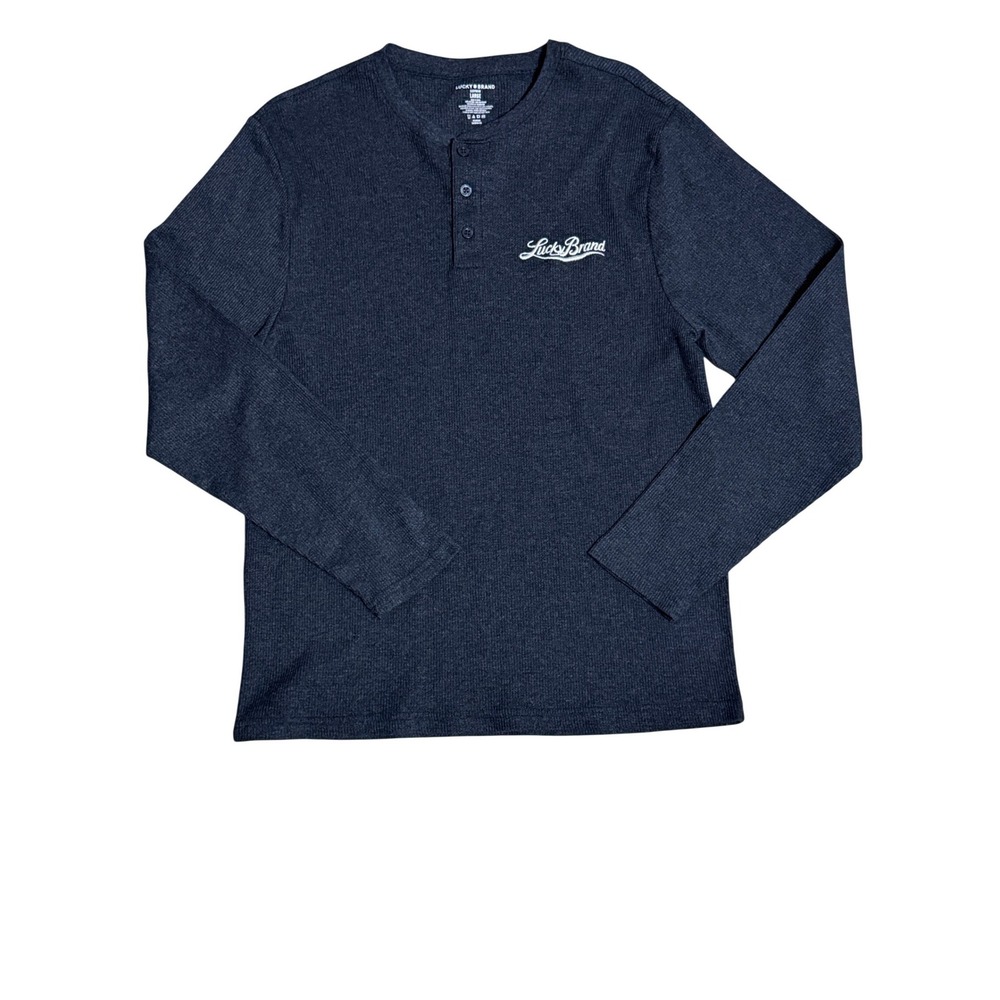 Lucky Brand‎ Mens L Henley Shirt Long Sleeve Waffle Knit Sleepwear Gray
